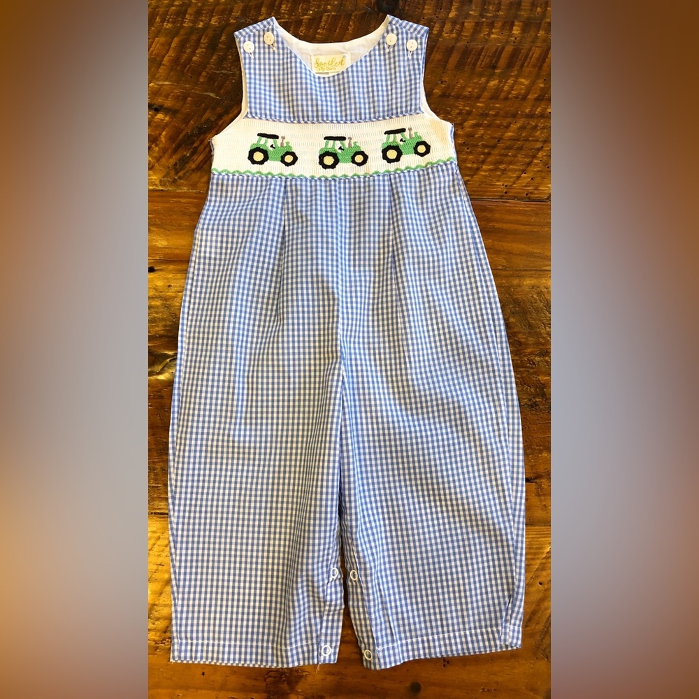 NEW - Smocked Tractor Longalls 0/6m